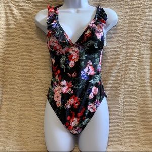 Shade & Shore Ruffled Multicolor Floral One Piece